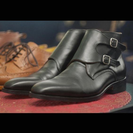 Men's Handmade Black Color Double Monk Strap Formal Boot for Men's