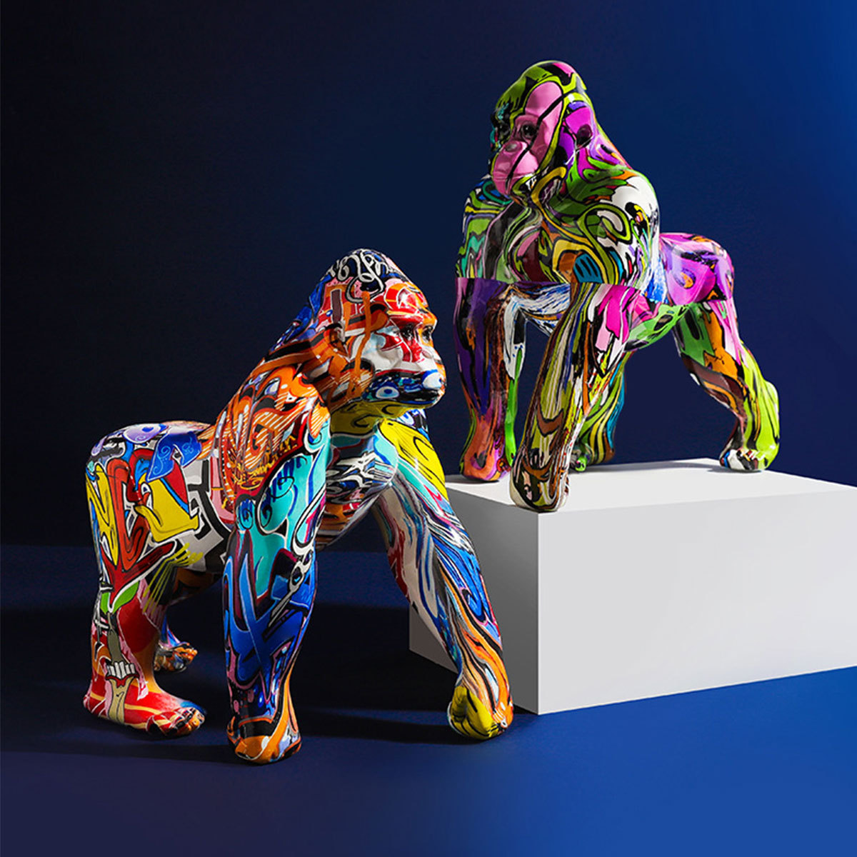 Colorful Gorilla Amare Figurines Hand Painted Resin Ape Wild Animal Sculptures