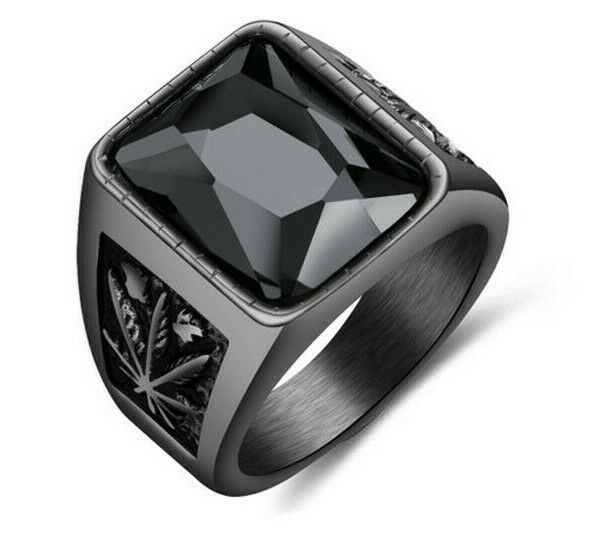Deziloo Onyx Stone Ring Black Mens Stainless Steel Size 7/8/9/10/11/12/13