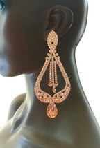 5.5" L Oversized Statement Peach Crystals Clip-On Earring Drag Queen Pageant - $31.35