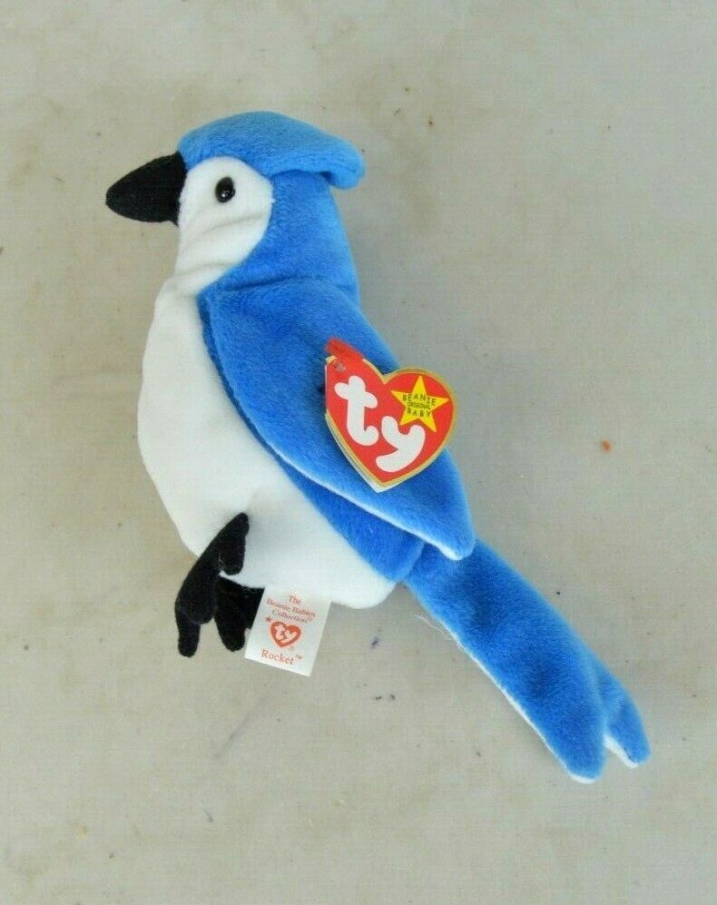 Rare TY Beanie Baby Rocket the Blue Jay Bird 1997 - w Tag Errors - Retired