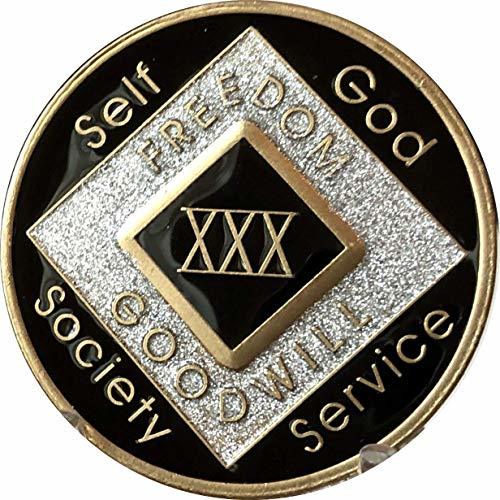 30 Year Black and Silver Glitter NA Medallion Official Narcotics Anonymous Chip