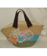 Capelli Straworld  Zippered Handbag With Crochet Flowers &amp; Leather Handles  - $19.79