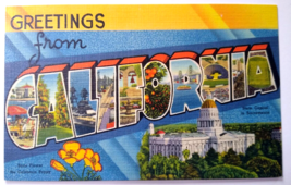 Greetings From California Large Letter Linen Postcard Curt Teich Unused ... - $11.88