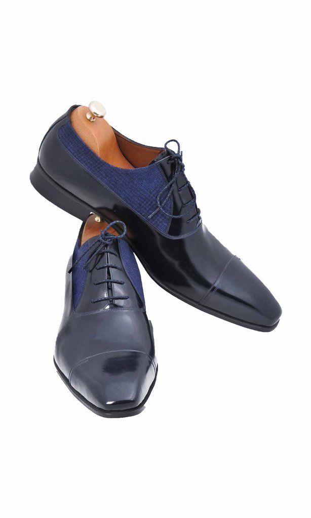 Bespoke Men's Navy Blue Leather Lace-up Oxford Formal Dress Leather Shoes
