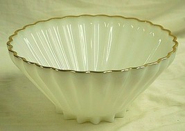 AH Fire King Opaque Milk White Glass Bowl Ribbed Gold Rim 11&quot; Large Vint... - $49.49
