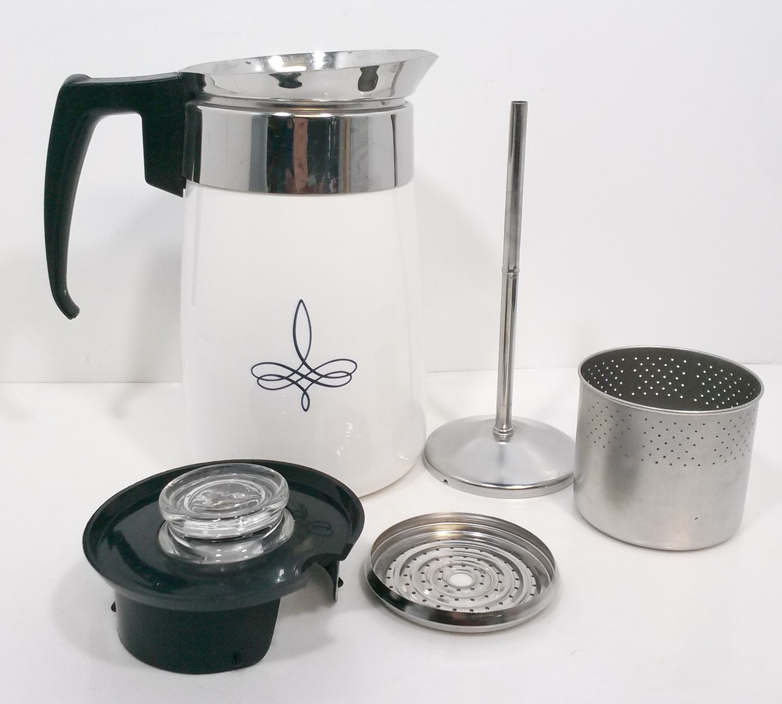 Corning Ware Black Trefoil 6 Cup Stove Top Percolator Coffee Pot Rare ...