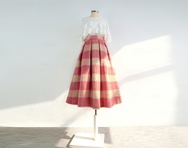 Winter PLAID Midi Skirts Women Woolen Pink Plaid Skirt Outfit Custom Plus  image 5