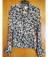 Worthington Womens Top Size Large Floral Ruffle Neck Pullover Button Up - $8.09