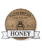 Honey Bee Wall Plaque Sign 18.9" Diameter Wood & Metal Round Farm Fresh Organic 