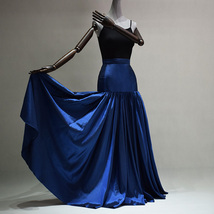 Women Full Pleated Maxi Taffeta Skirt Outfit Navy Blue Maxi Prom Skirt Plus Size image 2