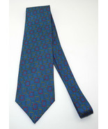 Christian Dior Monsieur Silk Neck Tie - Blue w/Red Gold Green Rectangles... - $14.20