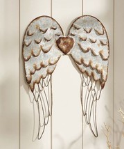 Angel Wings Wall Plaque 27" High Metal With Silver Detailing Copper Heart Accent image 2