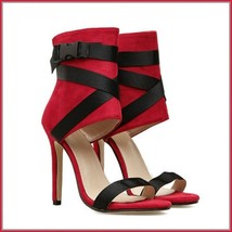 Red Spike Zip Back Open Toe Sandal Black Lace Up Strappy Classic Stiletto Heels image 3