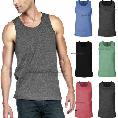Unbranded - Mens tank top muscle t shirts tri blend sleeveless plain slim fit crew neck tee