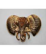 Gold Tone Amber Acrylic Stones Elephant Brooch  J297 - $16.00