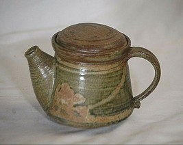Old Vintage Signed Stoneware Teapot w Lid Art Pottery Earthtones Abstrac... - $49.49