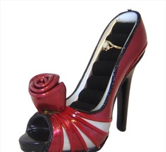 Ring Holder Red Faux Leather 4.5" High Stiletto Shoe Black Velvet Poly Stone image 2