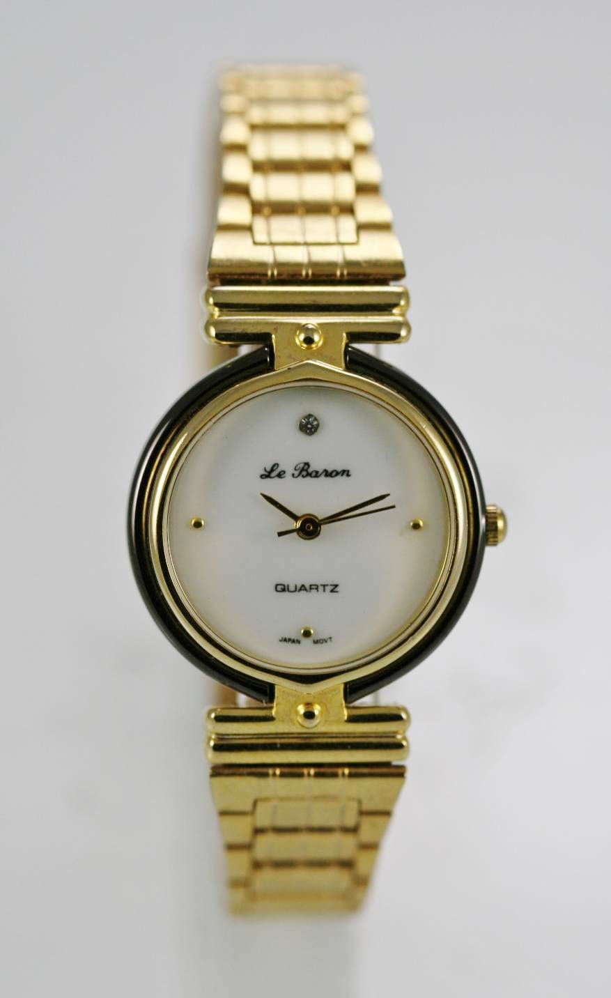Le Baron Watch Womens White Stainless Steel Gold Battery Water Resistant Quartz Wristwatches