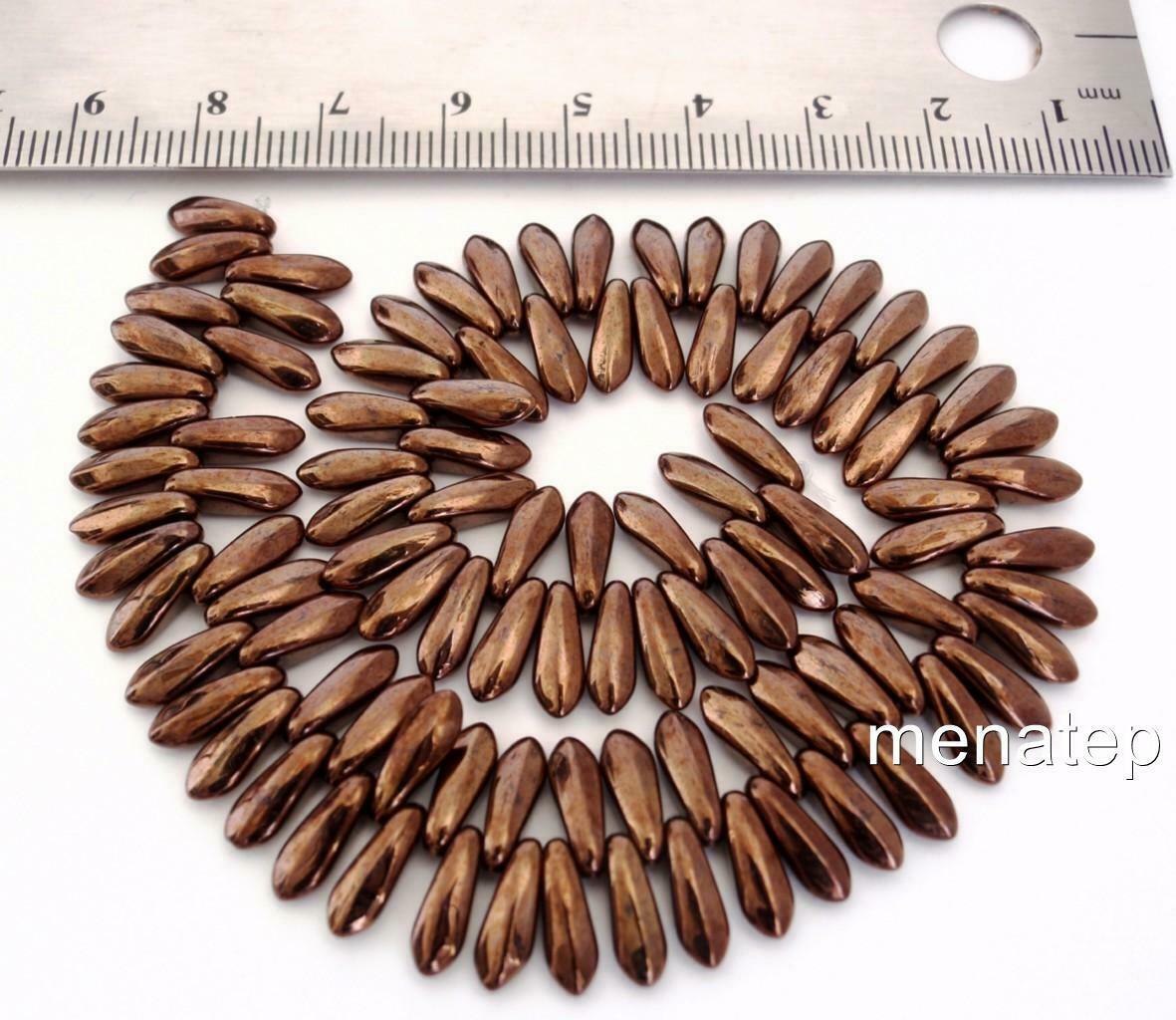 50 3 x 11 mm Czech Glass Dagger Beads: Dark Bronze