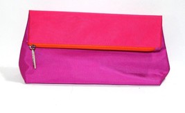 Clinique Pink Fold Over Snap Cosmetic Travel Purse Makeup Pouch Bag Lined Zipper - $8.99