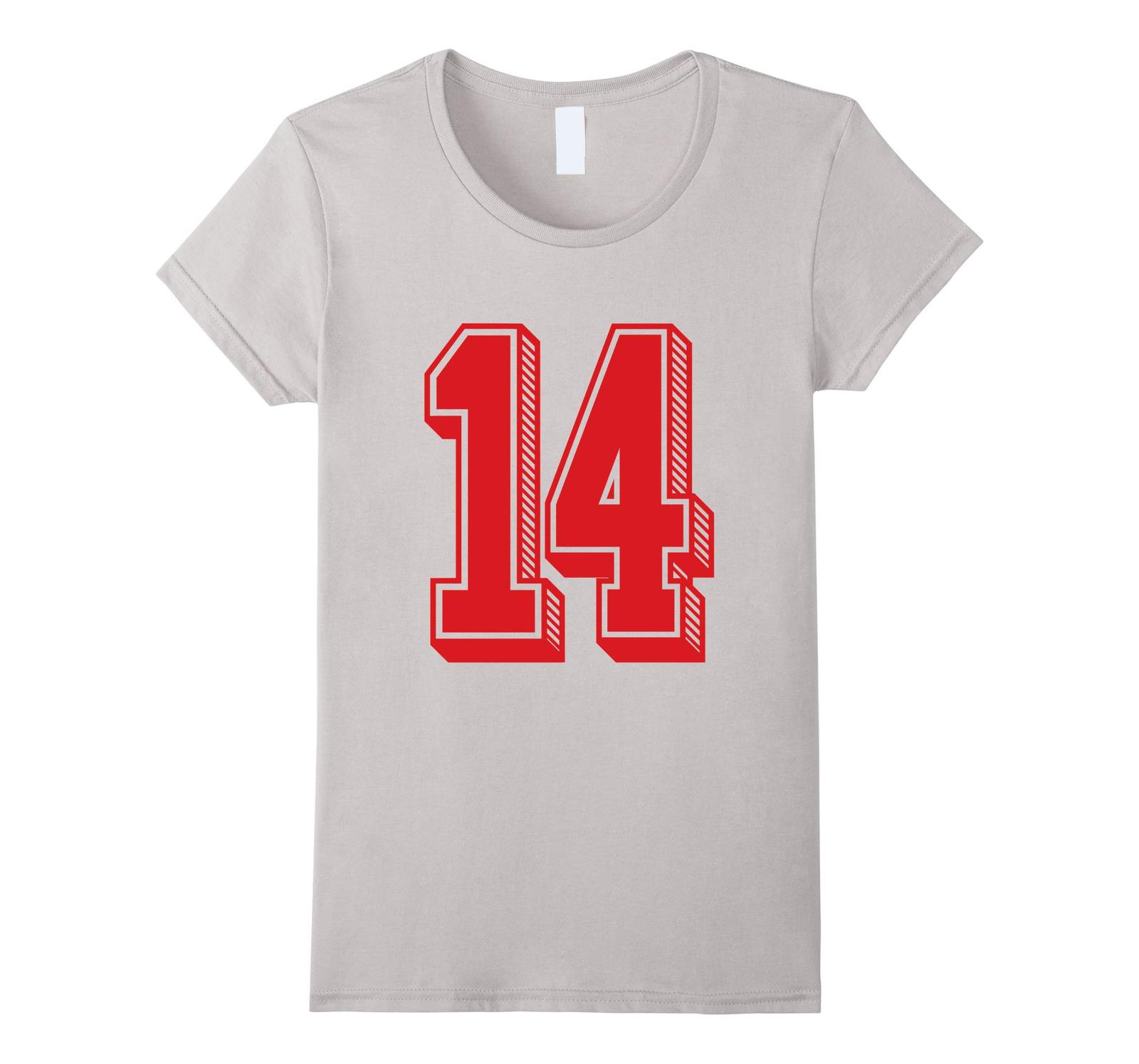 New Tee - #14 Red Shadow Number 14 Sports Fan Jersey Style T-Tee Wowen ...