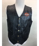 S14 Harley Davidson Men Sz M Black Leather Embroidered Logo Vest Snap Po... - $62.36