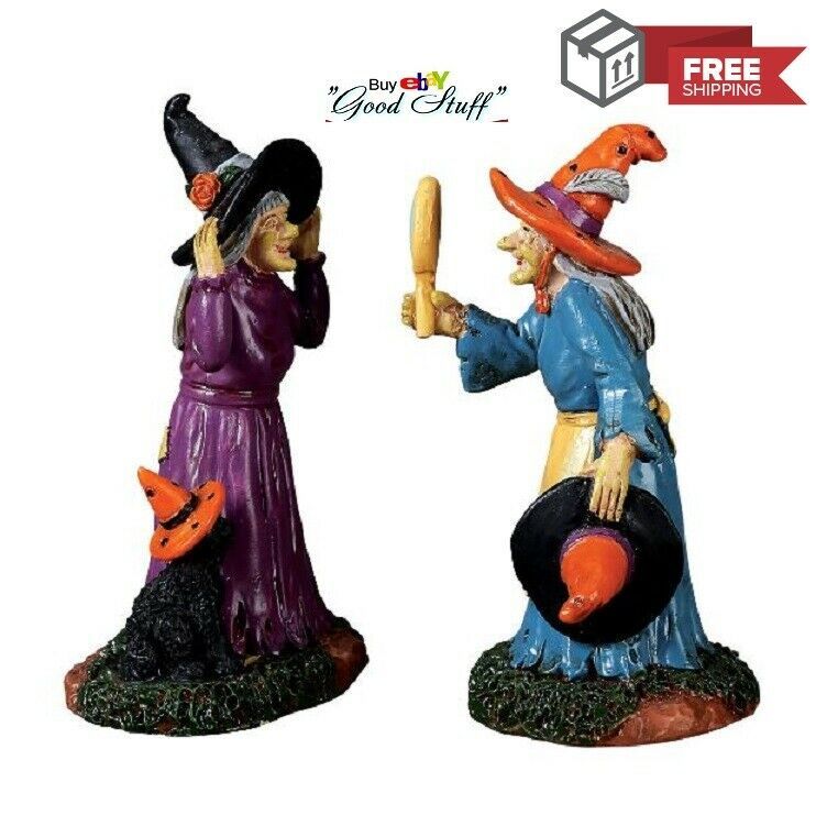 Lemax Spooky Town Figurines Black Cat Millinery Set 2pc Halloween