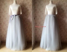 Women Extra Maxi Tulle Skirt Gray High Waist Long Tulle Skirt Party Custom Plus  image 2