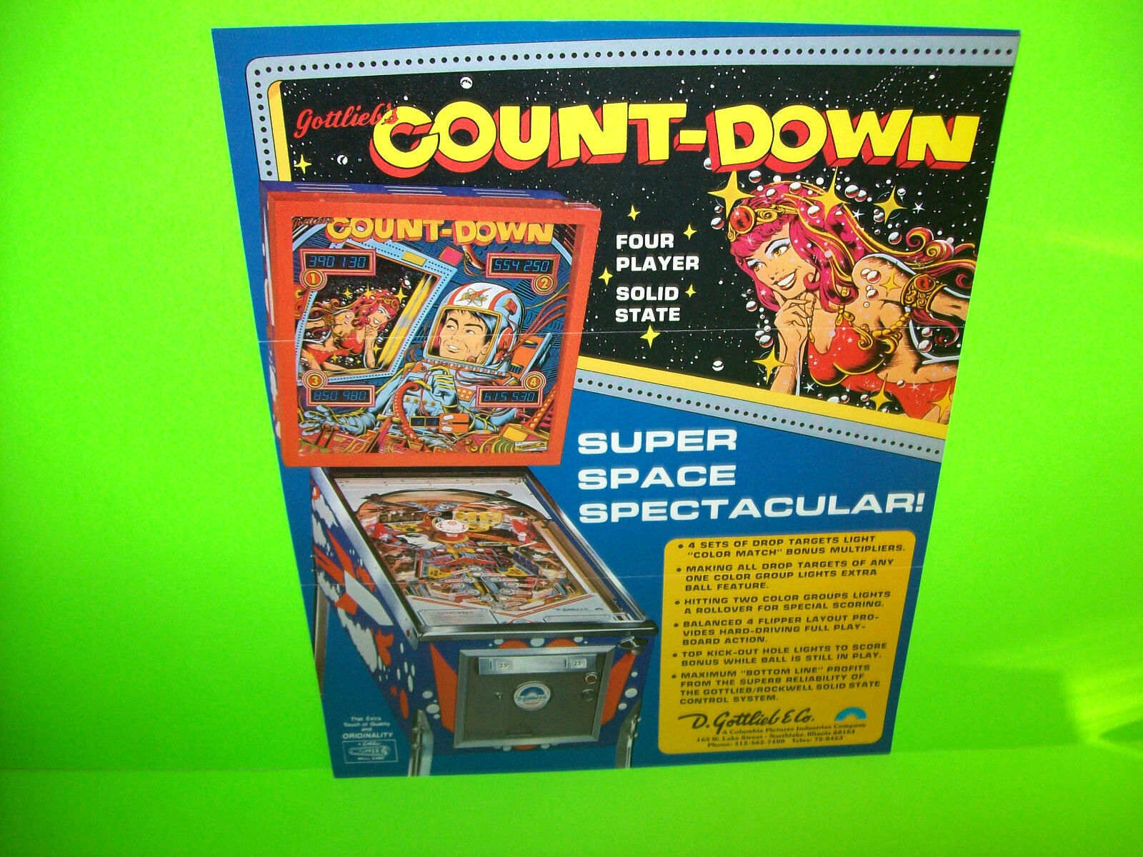 Gottlieb COUNTDOWN Original 1979 Pinball Machine Promo Flyer Space Age