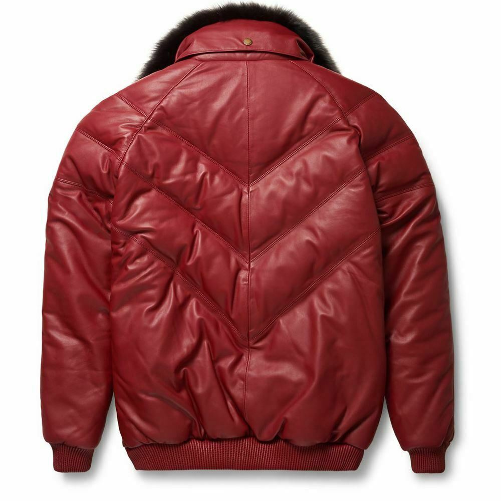 Goose Country Leather VBomber Jacket Burgundy With Black Fox Fur