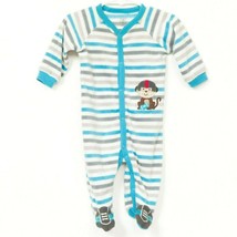 Carters Fleece Football Sleeper 6 Month Boys Just One You Striped Gray Teal - $11.66