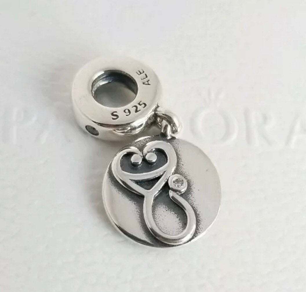 Pandora Nurse Sign & Stethoscope Dangle Charm 797587CZ 925 Ale Silver