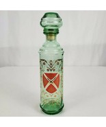 Vintage Liquor Decanter 12&quot; Green Glass Metallic Gold Gilding Crest Bar ... - $14.09