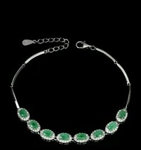 Unheated Emerald 4x3mm Cz 14K White Gold Plated 925 Sterling Silver Brac... - $68.53