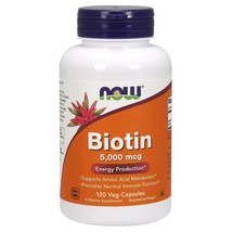 NOW Foods Biotin 5000 mcg 120 VCap, Energy Production, FRESH, Made In USA - $22.86