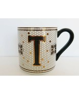 Anthropologie Gold Black Honeycomb Mosaic Tile Monogram T Initial Coffee... - $29.99