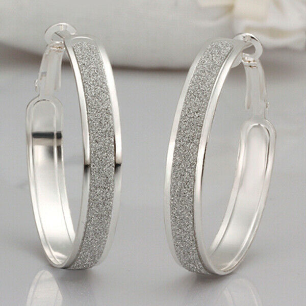 Womens Classic 925 Sterling Solid Silver 175 Medium Size Round Hoop Earrings Earrings