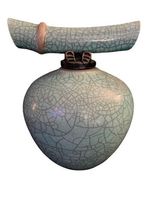 Matthew Lovein Wish Keeper Ceramic Sculpture Jade Crackle Teal Pottery 11x9" image 10