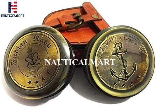 Brass Compass Antique Navy Chief of The Naval Staff Gift Compass with Leather Ca