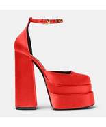 Women&#39;s Satin Platform Block Heels in Red /Yellow / Hot Pink / Black - $89.00
