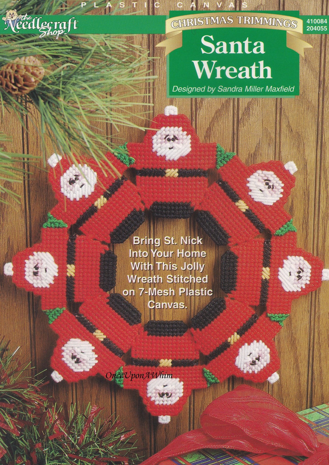 Christmas Wreath With Santa Plastic Canvas Pattern Or Kit