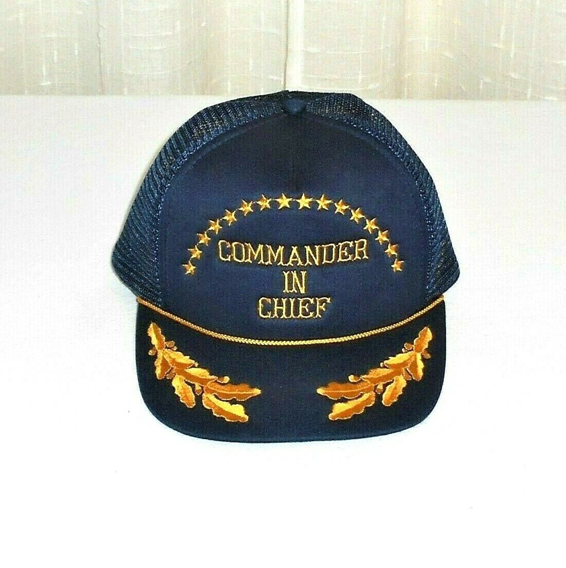 Commander in Chief Vintage Blue & Gold Mesh Snap Back Trucker Hat ...