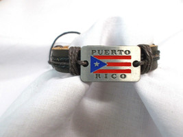 Puerto Rico Brown Leather and Metal Flag Heritage Black and Brown Cord Bracelet - $4.99