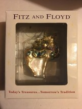 Fitz and Floyd Christmas Deer/Reindeer with Holly Bow Ornament In Box - $29.69