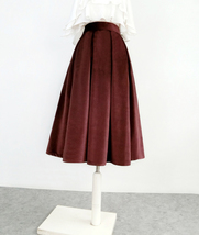 Women Emerald Green Midi Pleated Skirt Winter Warm Velvet Midi Pleated Skirt  image 7