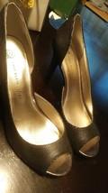Women sz. 10 medium Anne Klein black & silver tall heels - $23.38