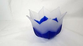 PARTYLITE Indigo Blossom Frosted White Blue Glass Flower Candle Holder 5... - $19.80