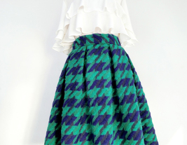 Women Black Houndstooth Skirt Winter Houndstooth Pleated Wool Party Skirt Plus image 13