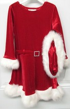 NWT Bonnie Jean Girl's Mrs. Santa Sparkly Red Dress w/ Faux Fur + Cap, 5, $50 - $17.99